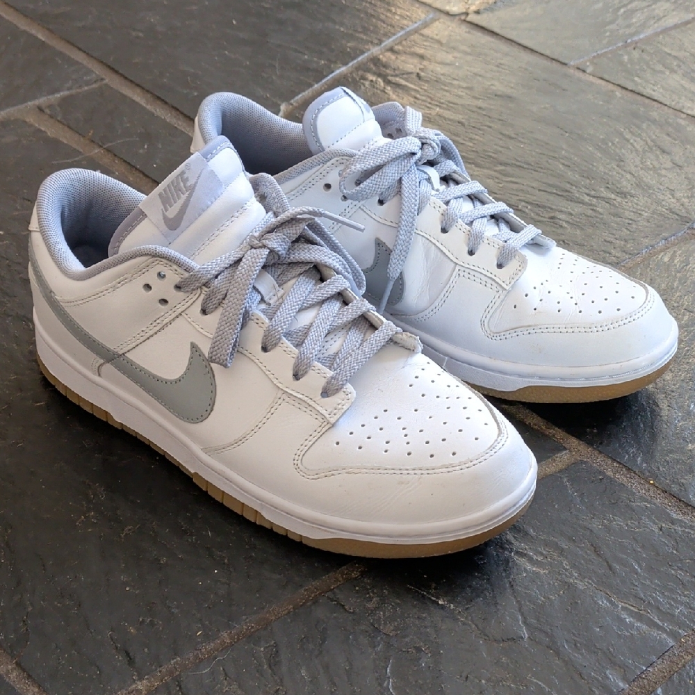 Custom Nike Dunk Men's White and Light Gray Sneakers - Read Description For Size